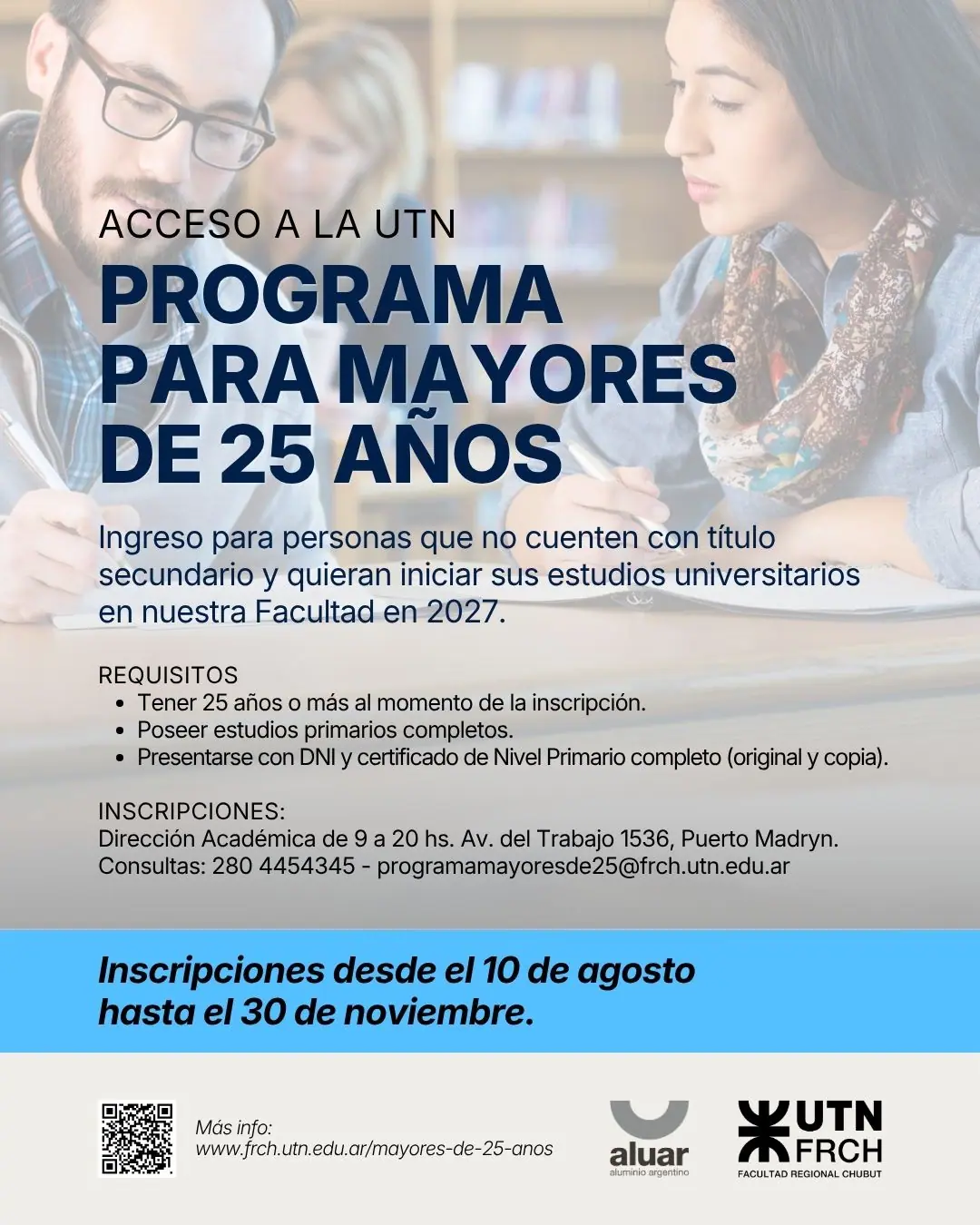 UTN Chubut abrió las inscripciones al Programa para Mayores de 25 años