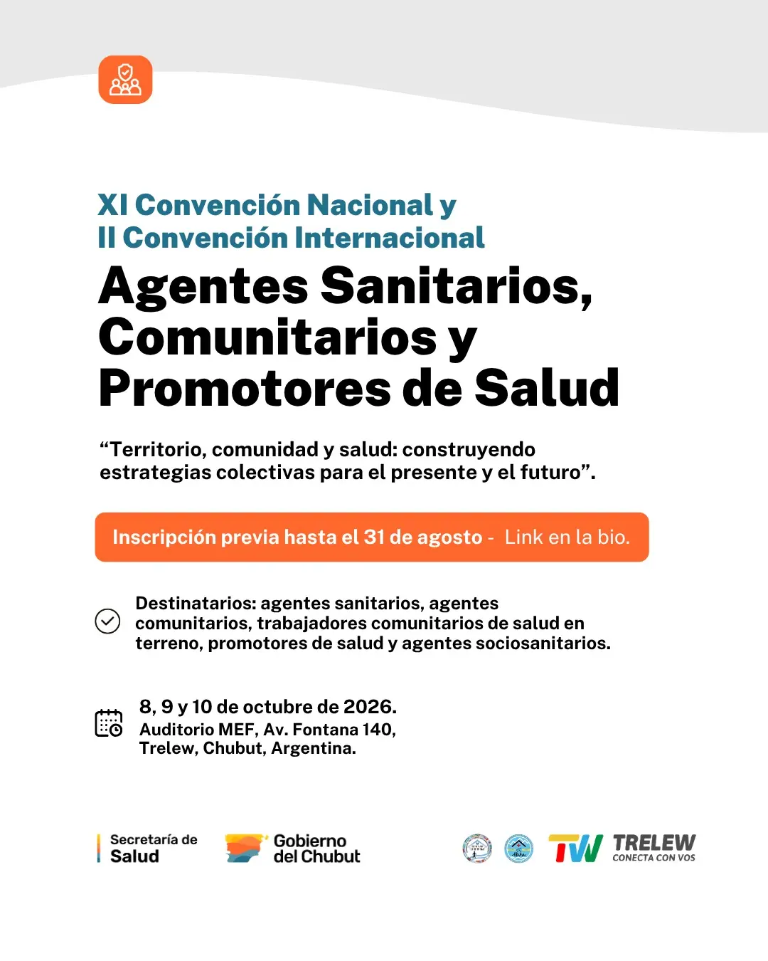 Chubut será sede de la “Convención Nacional e Internacional de Agentes Sanitarios”