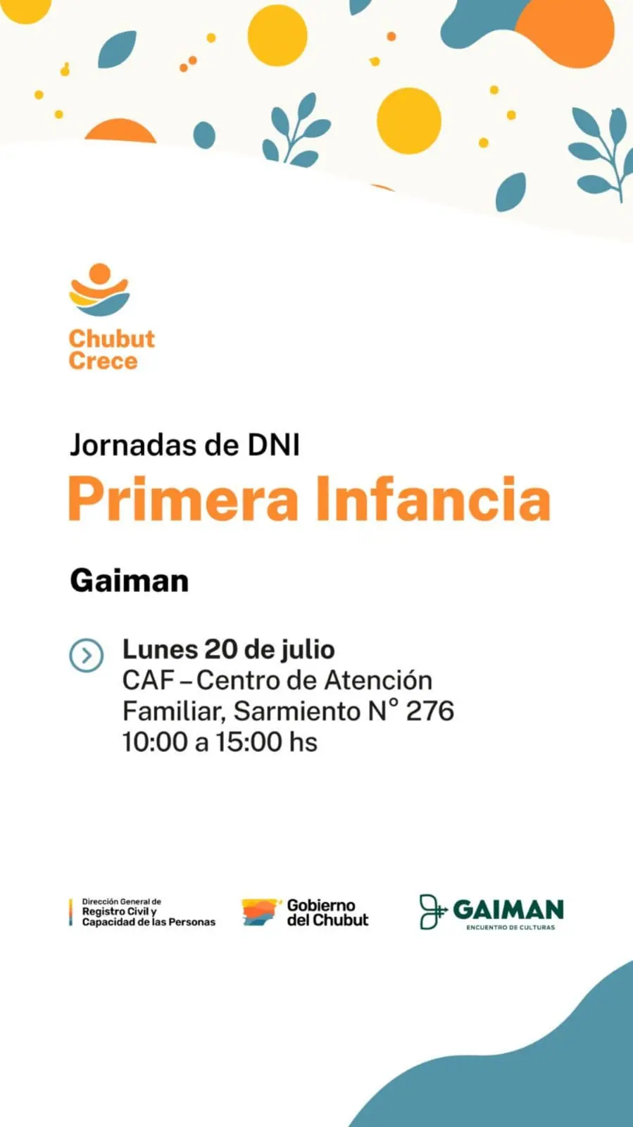 "Chubut Crece": el Registro Civil realizará una jornada de documentación en Gaiman