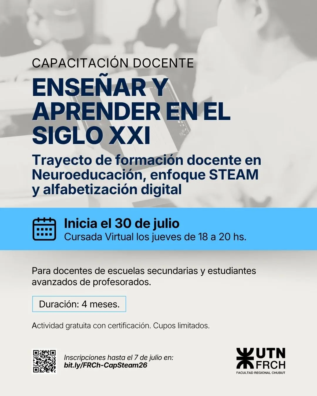 UTN Chubut impulsa un trayecto de formación docente en Neuroeducación, STEAM y alfabetización digital